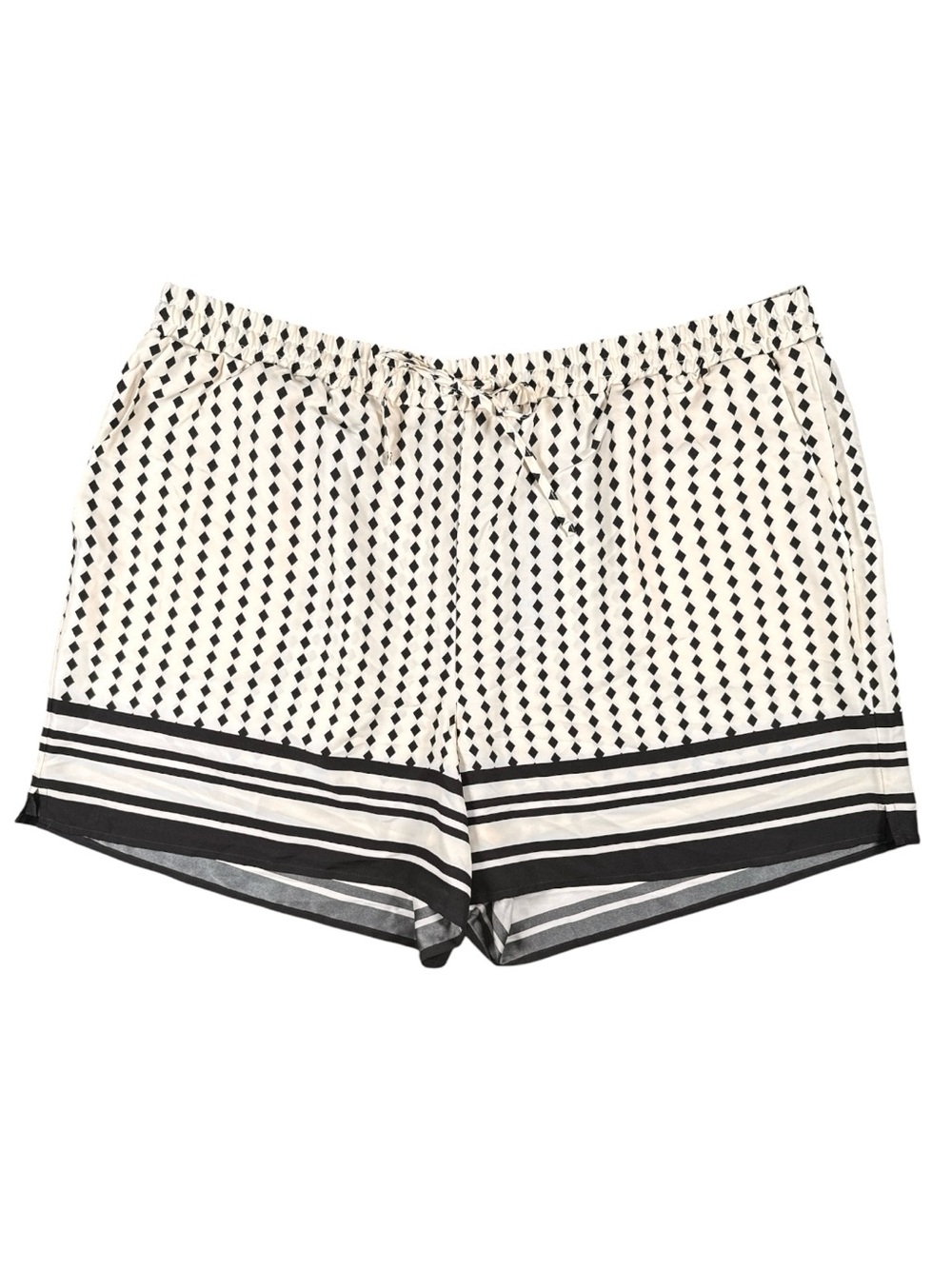 NWT Express Black Cream Geometric Diamond Print Drawstring Shorts XL